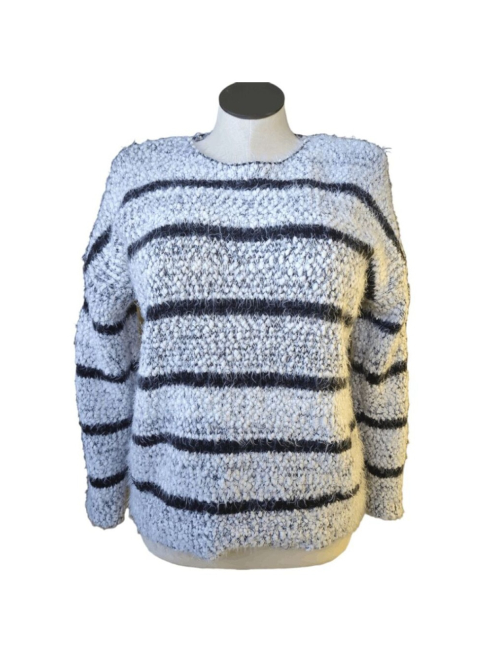 Calvin Klein Women's M Popcorn Knit Sweater Black Stripes